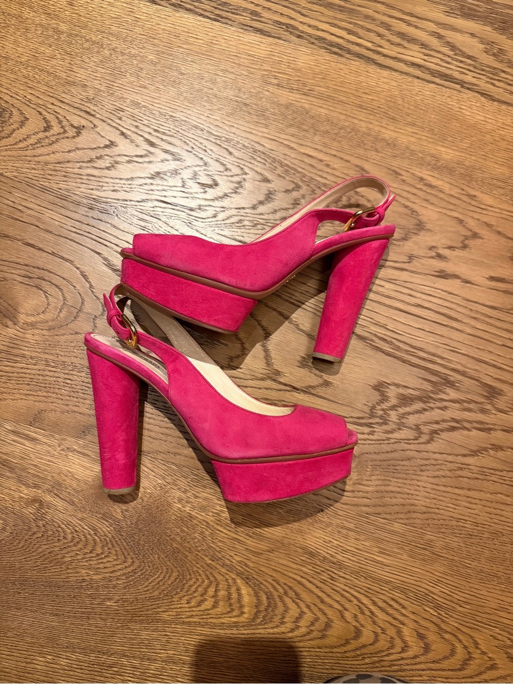 Prada Fuchsia Suede Platform Slingback Heels